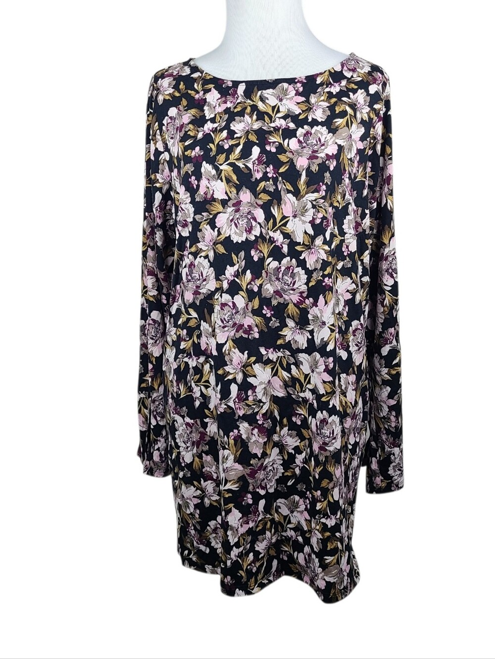 J Jill Luxe Supima Split Sleeve Tunic Dark Floral Women's Size Large Fall